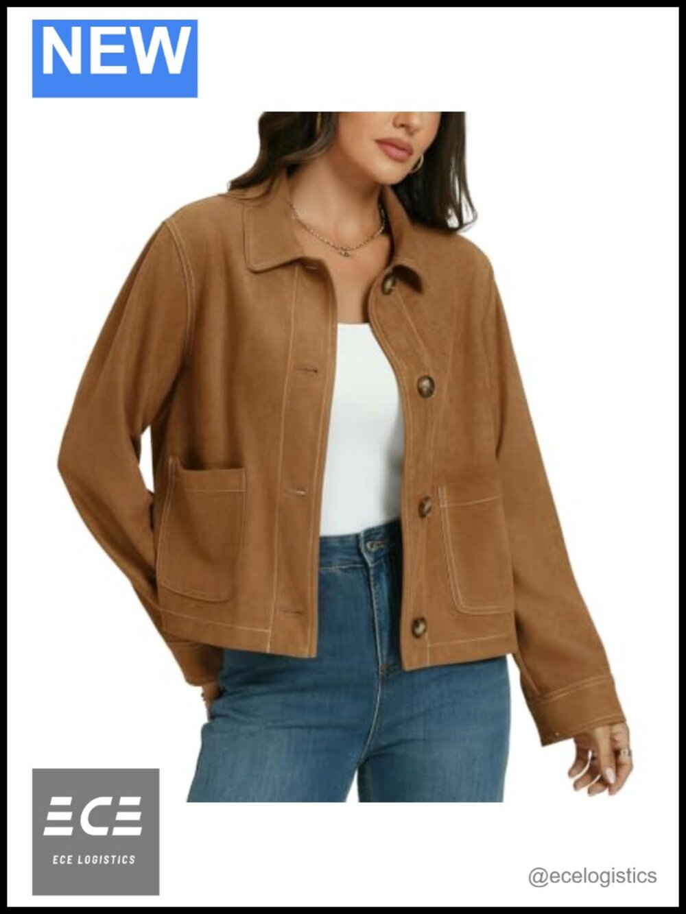 Womens Faux Suede Cropped Jacket Button Down Long Sleeve Fall Coat